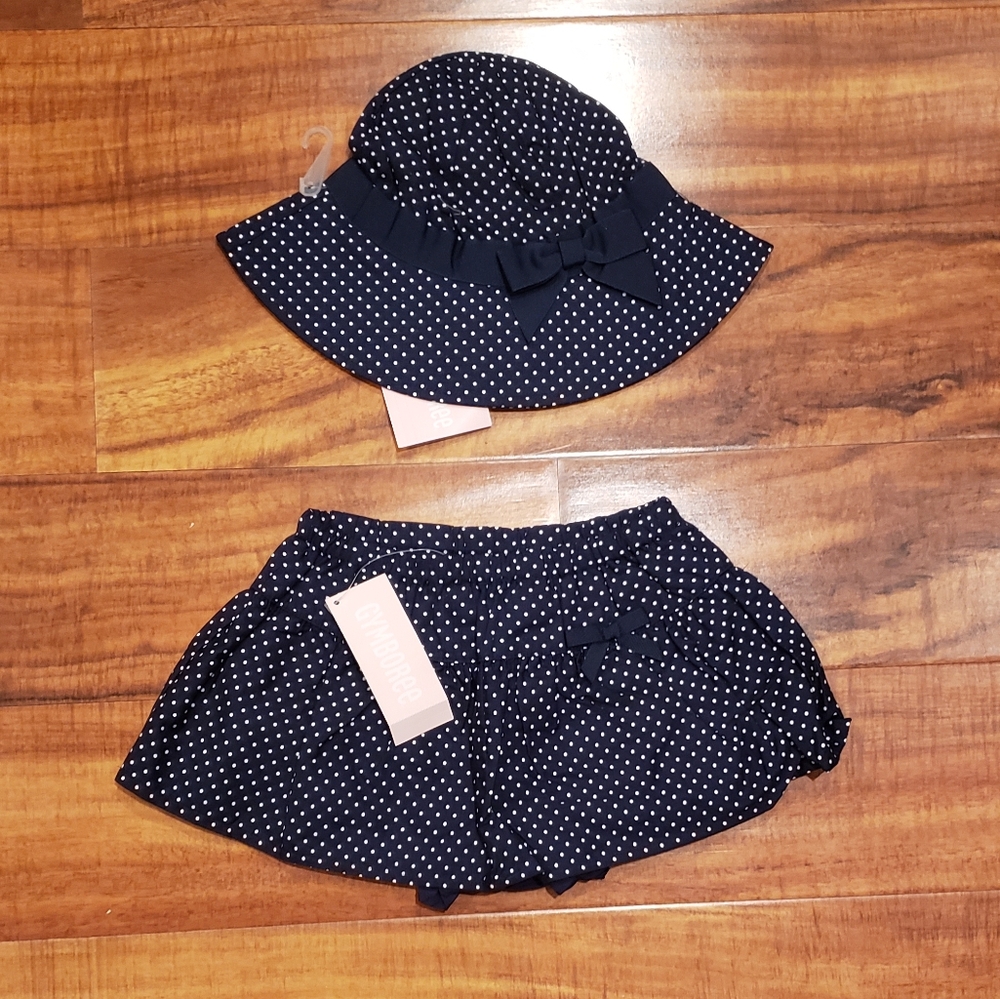 Gymboree NWT 18-24 months navy polka dot skirt w/ diaper cover and sunhat